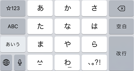 iPhoneのキーボードで、日本語が表示されています。