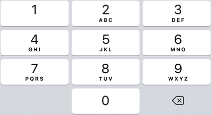 iPhoneのキーボードで、0〜9までの数字が表示されています。