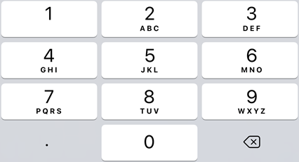 iPhoneのキーボードで、0〜9までの数字と.が表示されています。